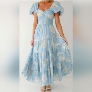 Free People NWT Sundrenched Floral Tiered Maxi Dress in Sky Combo Size Large